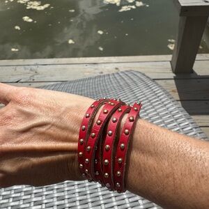Hand Crafted Red Leather Studded Bracelet